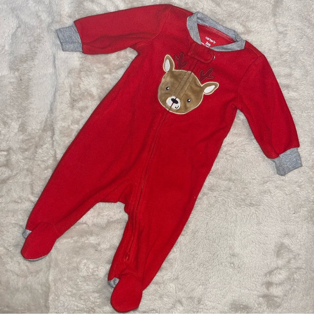 Carter’s red reindeer holiday/Christmas pajama sleeper - 3 months